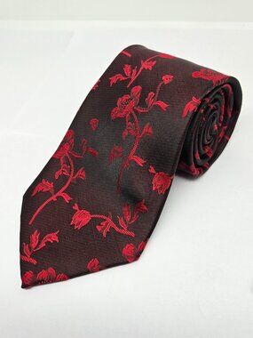 Jon Vandyk Holland 100% Polyester Men Tie, Black, Red Flowers, 60"
